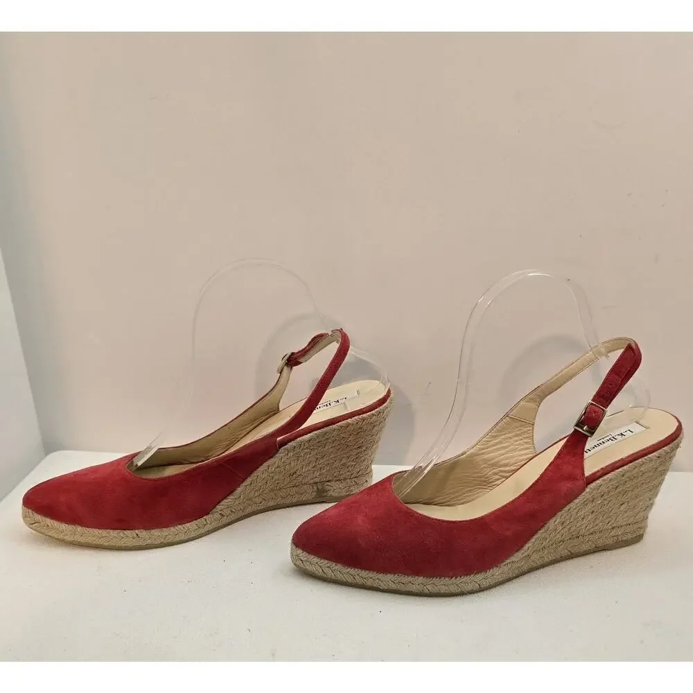 LK Bennett Women's Red Coral Espadrille Bethany Wedges Slingback EU 42 Sz 9.5